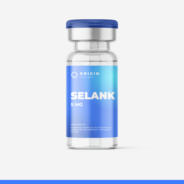 Origin Peptides Selank 5mg Vial, product vial on white