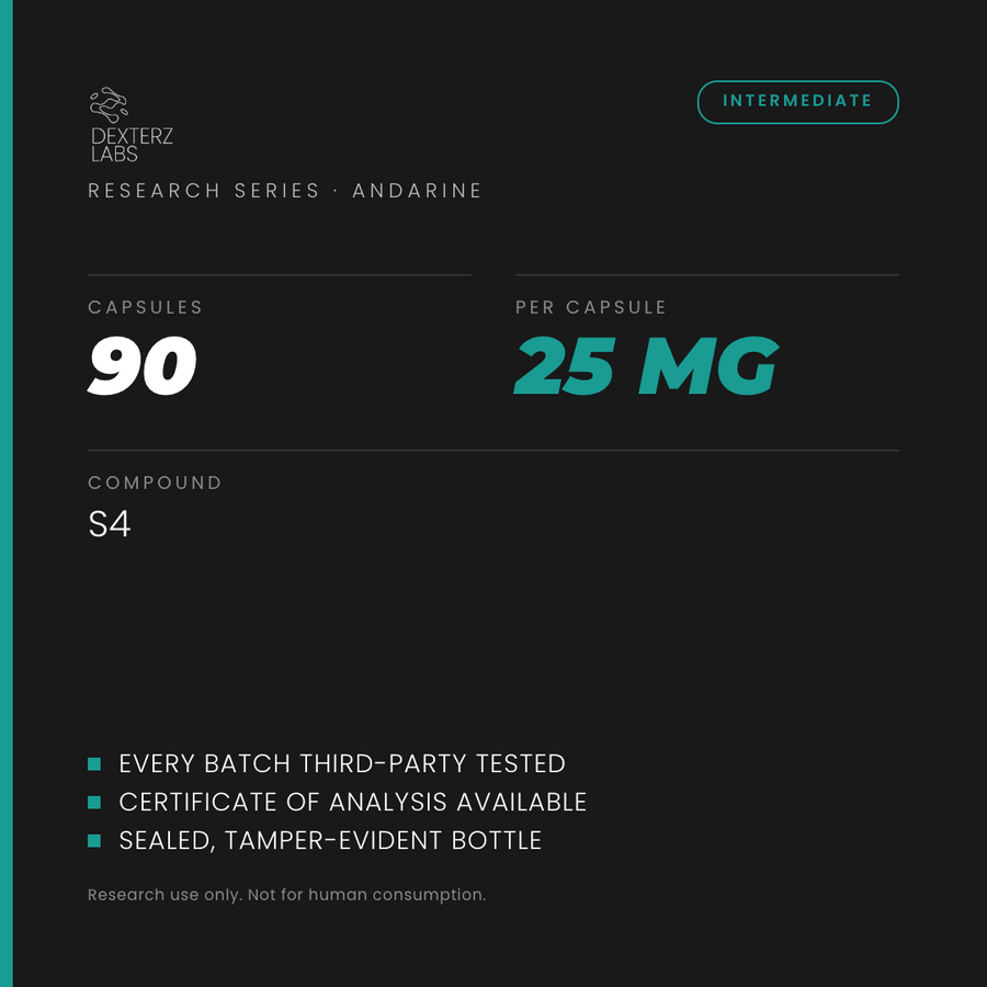Dexterz Labs Andarine S4 25mg 90 Capsules - specification card