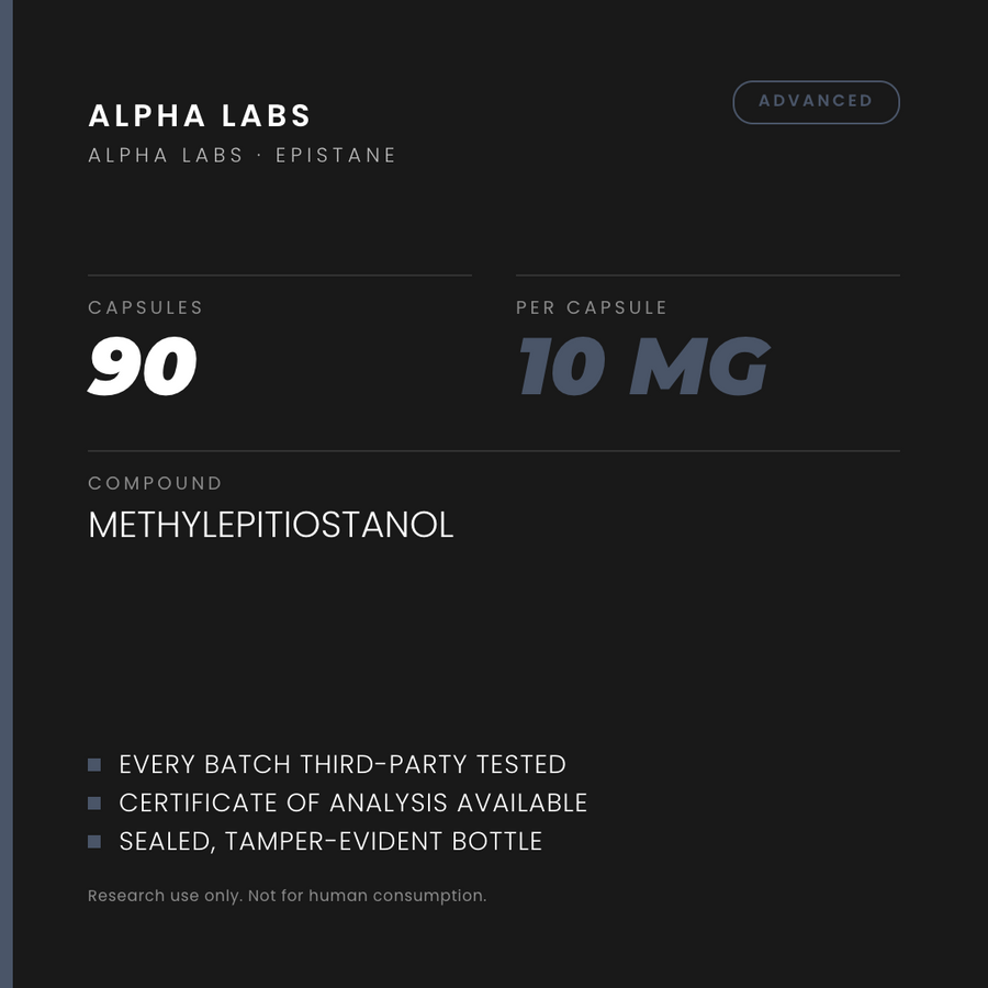 Alpha Labs Epistane 10mg 90 Capsules - specification card