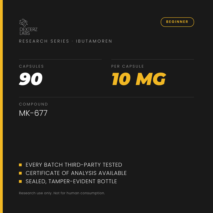 Dexterz Labs Ibutamoren MK-677 Nutrobal 10mg 90 Capsules - specification card
