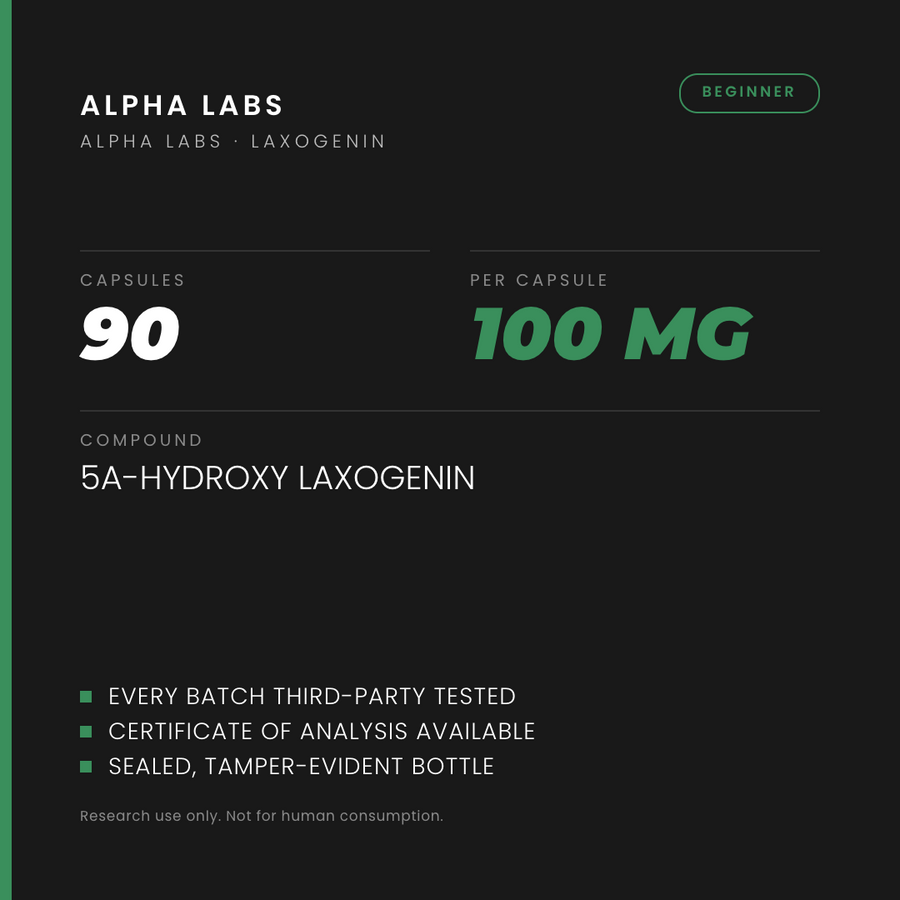 Alpha Labs Laxogenin 100mg 90 Capsules - specification card