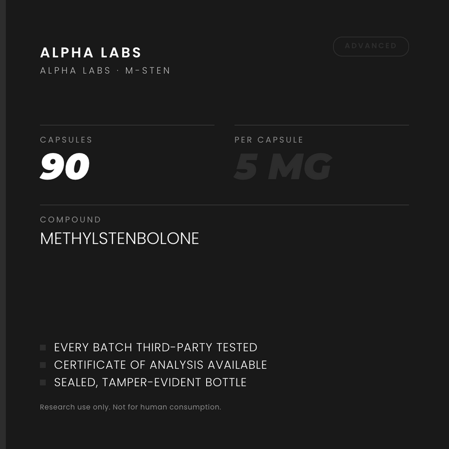 Alpha Labs Methylstenbolone M-Sten 5mg 90 Capsules - specification card