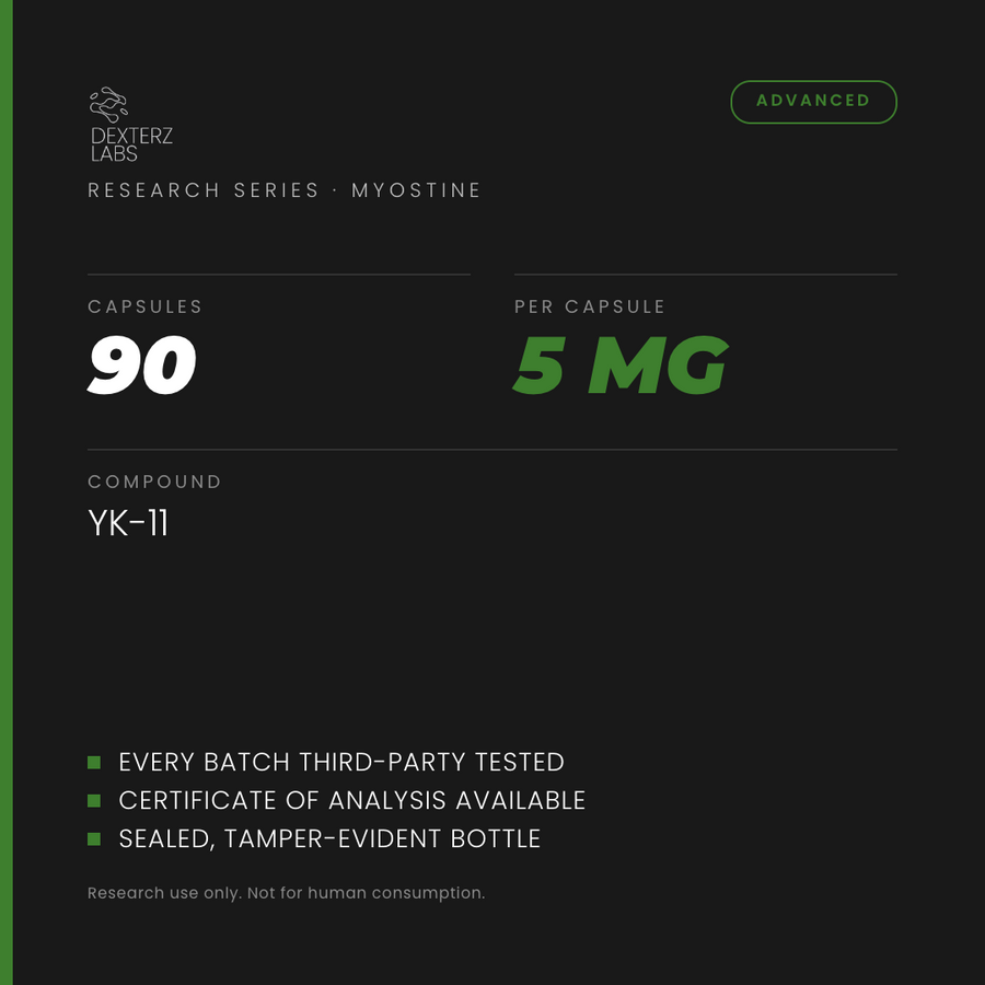 Dexterz Labs YK11 Myostine 5mg 90 Capsules - specification card