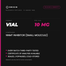 Origin Peptides 5-Amino-1MQ 10mg Vial, format, contents and storage card