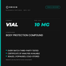 Origin Peptides BPC-157 10mg Vial, format, contents and storage card