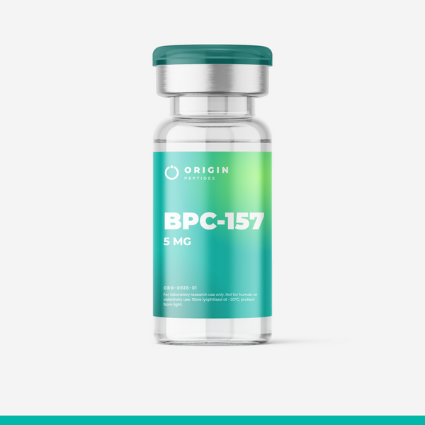 Origin Peptides BPC-157 5mg Vial, product vial on white