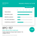 Origin Peptides BPC-157 5mg Vial, research profile card scored out of 5