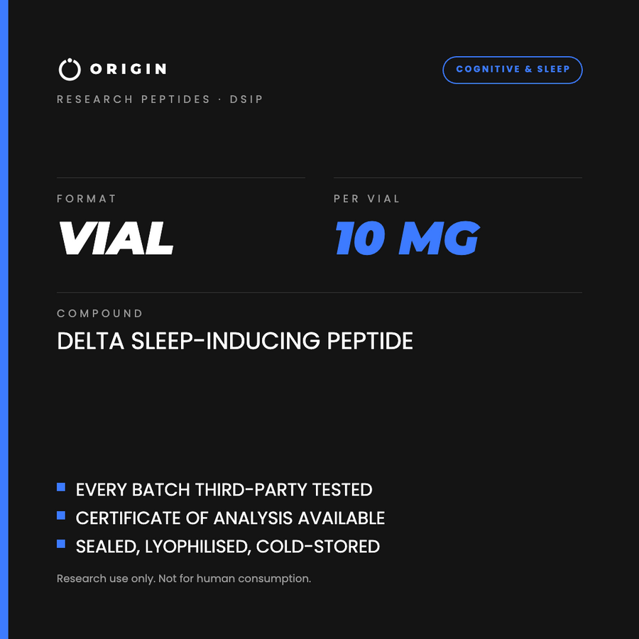 Origin Peptides DSIP 10mg Vial, format, contents and storage card