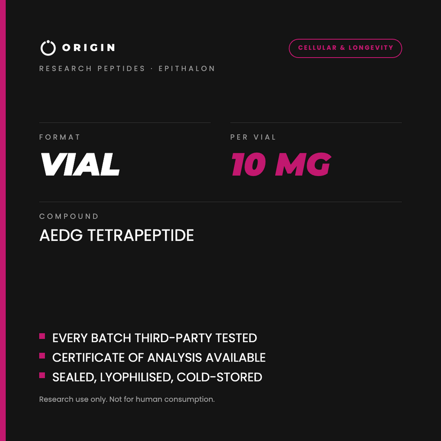 Origin Peptides Epithalon 10mg Vial, format, contents and storage card