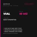 Origin Peptides Epithalon 10mg Vial, format, contents and storage card