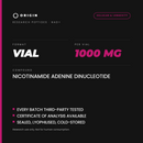 Origin Peptides NAD+ 1000mg Vial, format, contents and storage card