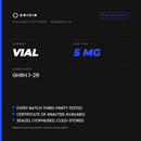 Origin Peptides Sermorelin 5mg Vial, format, contents and storage card