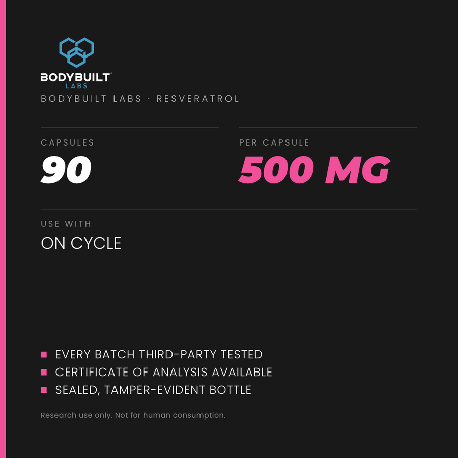 Bodybuilt Labs Resveratrol 500mg 90 Capsules - specification card