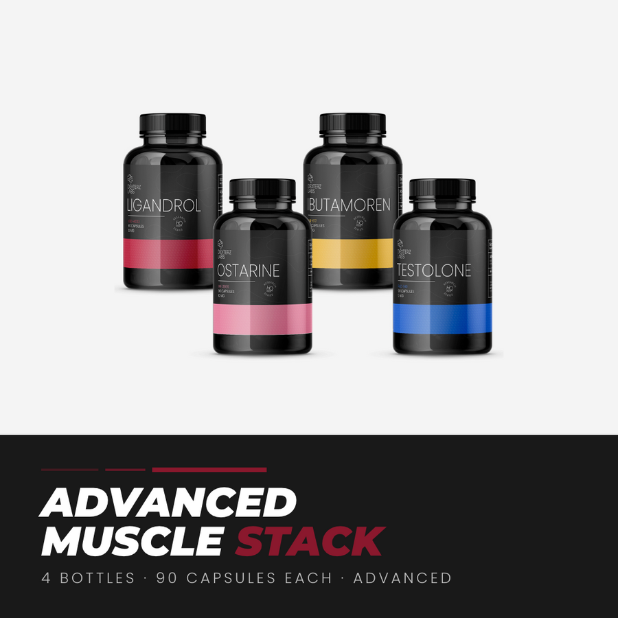 Dexterz Labs Advanced Muscle Stack, stack bottles with labels (research use only)