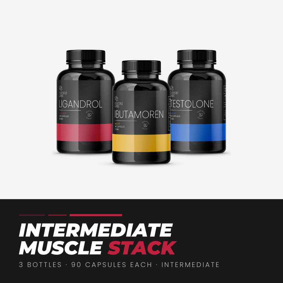 Dexterz Labs Intermediate Muscle Stack, stack bottles with labels (research use only)