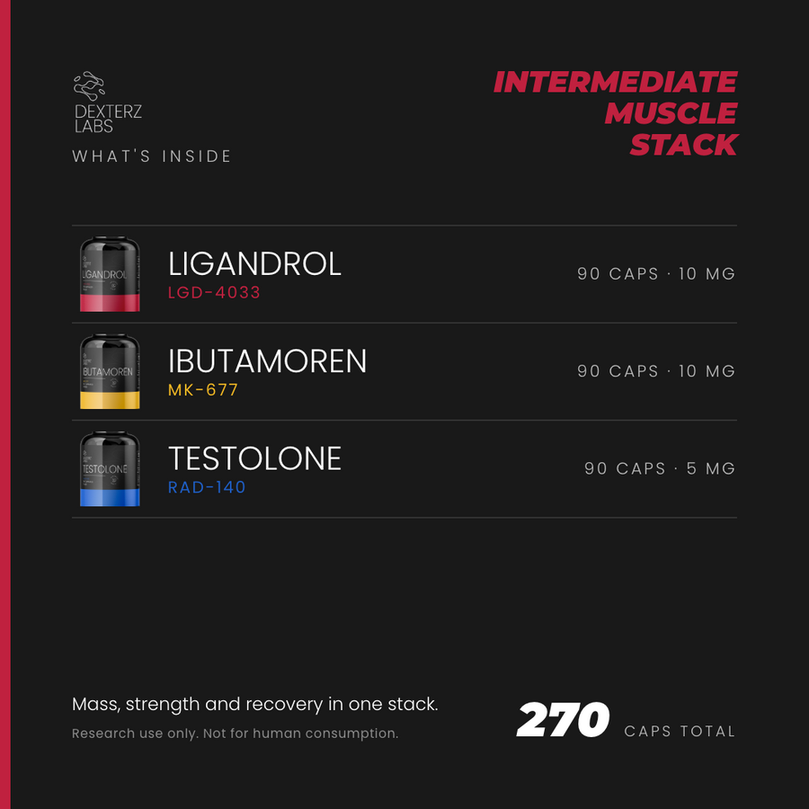 Dexterz Labs Intermediate Muscle Stack, specification card (research use only)