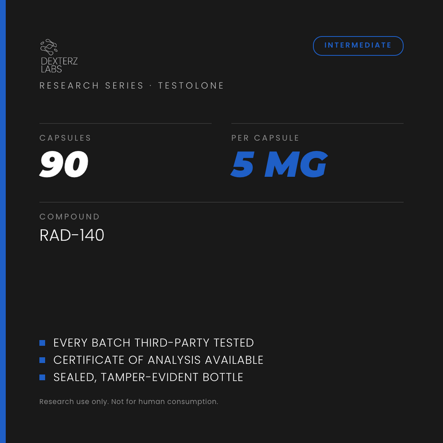 Dexterz Labs Testolone RAD-140 5mg 90 Capsules - specification card